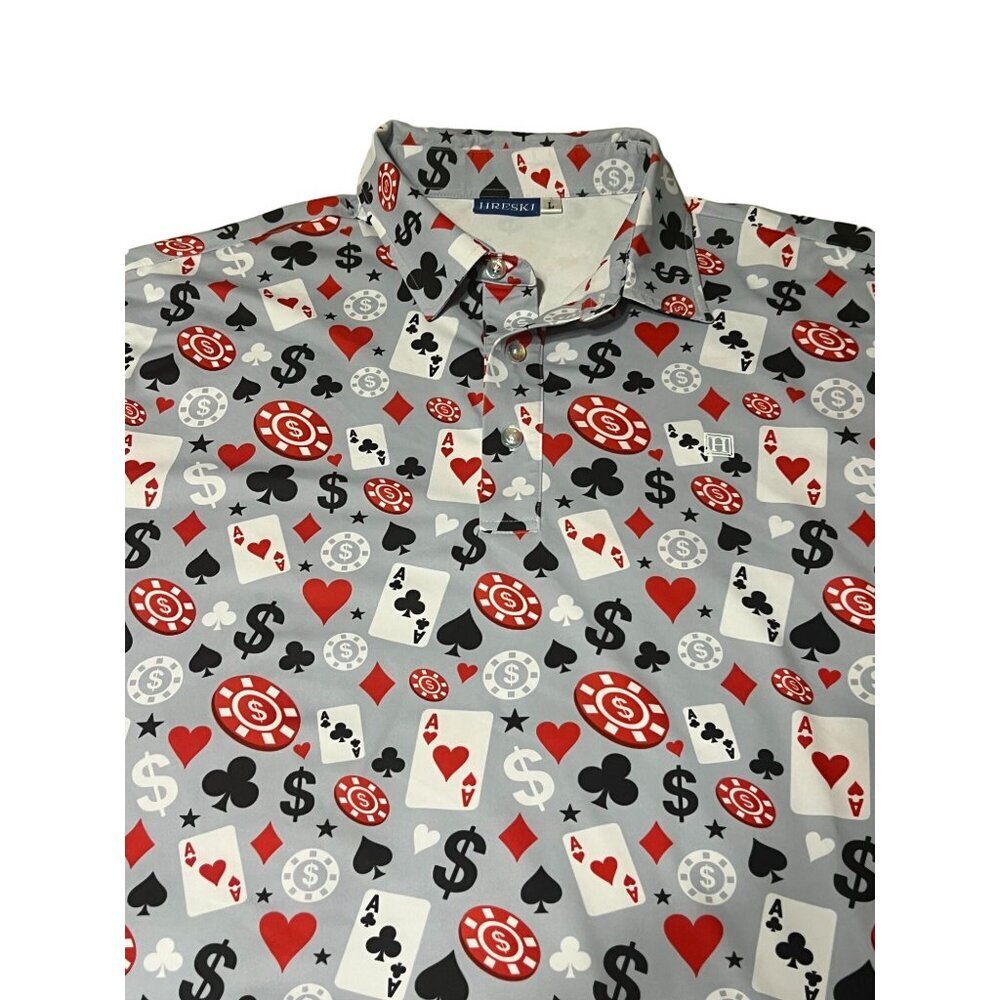 Poker Hawaiian Shirt Men's Size Large Casino Pattern Playing Cards Gambling Casi - Picture 4 of 5